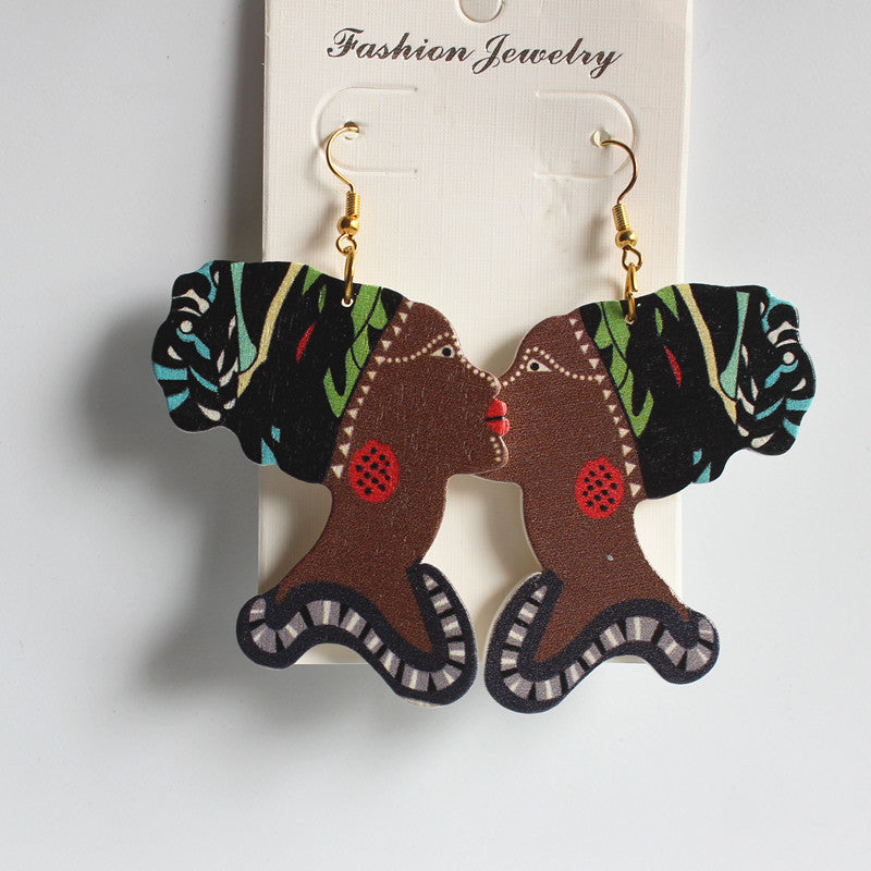 Wholesale Vintage Printed Wood Earrings